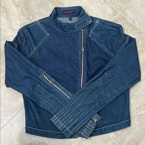 Vintage HAMNETT Designer Asymmetrical Zip Denim Jacket | Size US 10